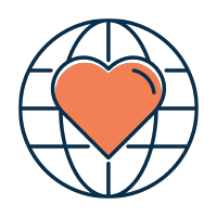 Global world heart icon orange